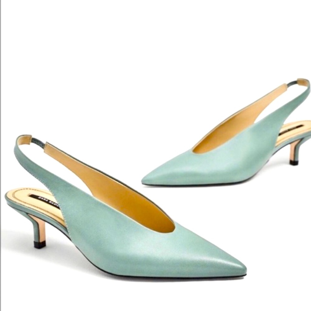 Zara Basic Leather Slingback Kitten Heel Pumps